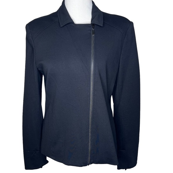 Grace Elements Black Zip Up Jacket Size 10 Zip Cuffs Neutral Fitted Classic Moto - Picture 13 of 14